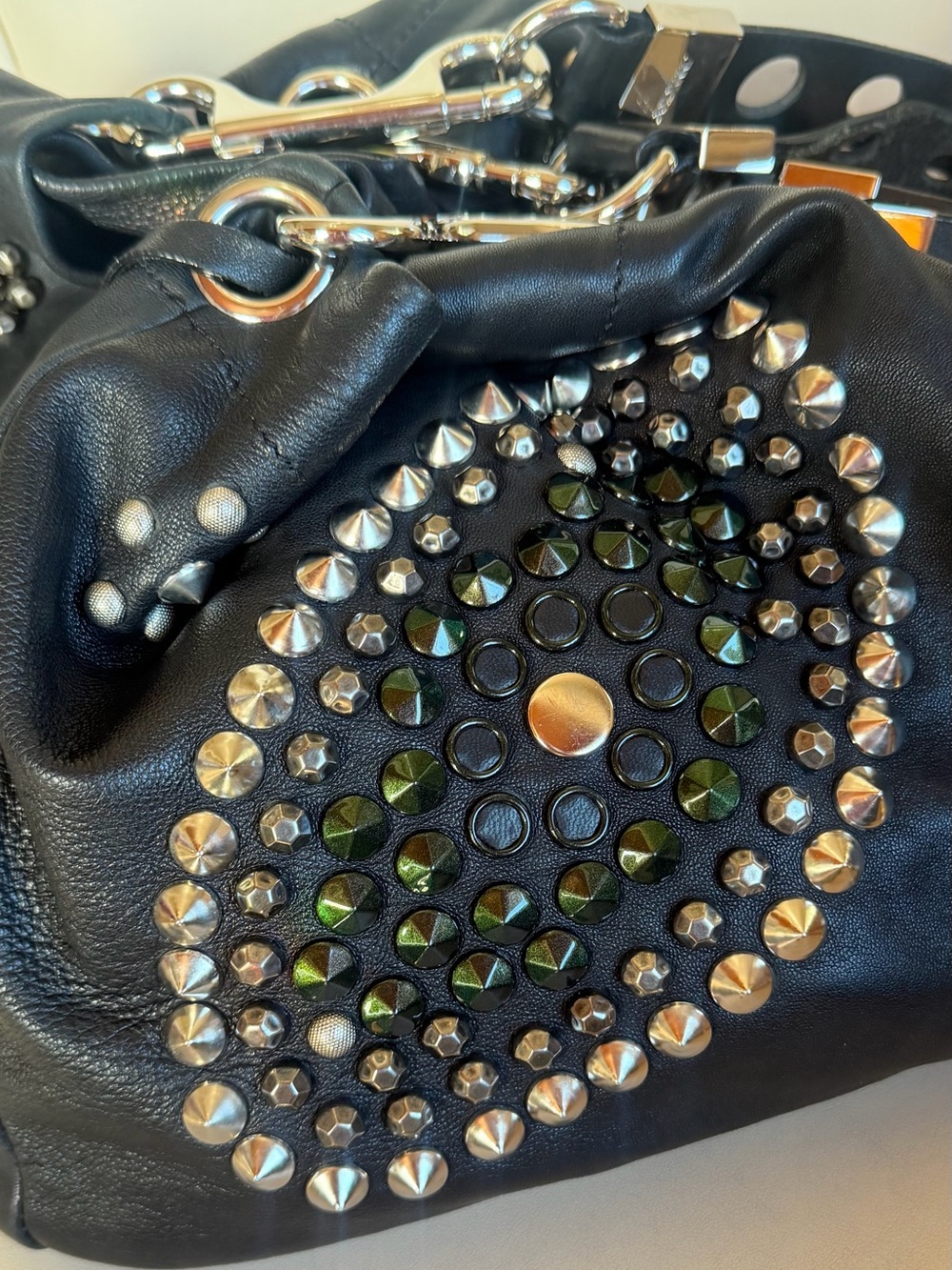 JIMMY CHOO Black Lambskin Studded Lohla Jane Two Way Tote. MINT! RT $ 2295. - Picture 5 of 16
